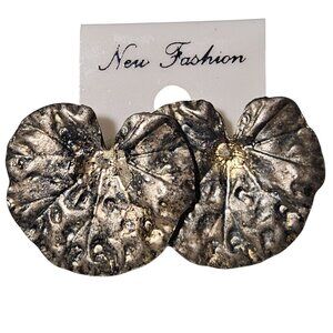 New Fashion Lily Pad Statement Earrings Textured Gold Tone Modern Jewelry Women
